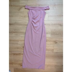 DB Studio Side Gather Pleat Flattering Boat Neck Off The Shoulder Gown 8